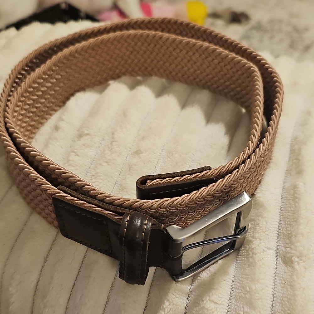 Men's Brown Woven Belt with Silver Buckle‎